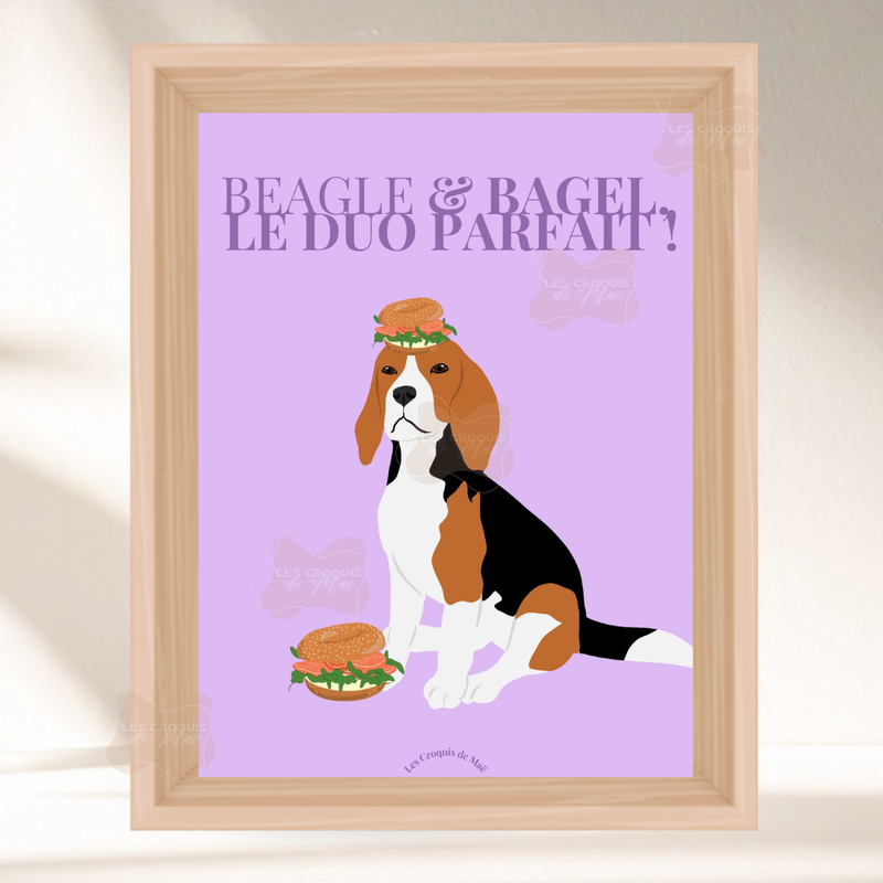 Affiche Beagle - Beagle & Bagel, le duo parfait !