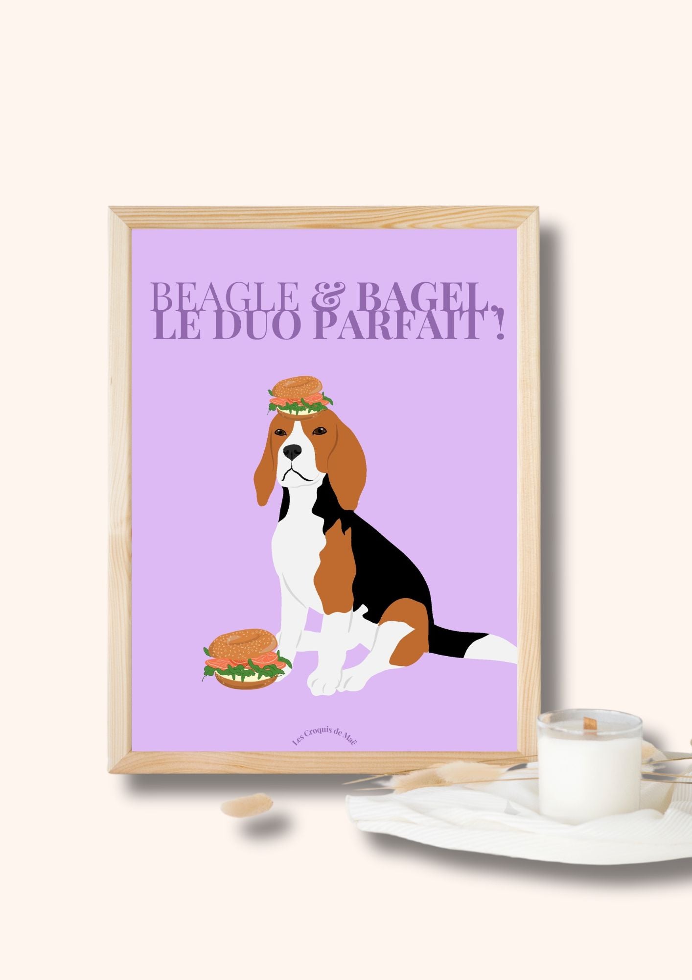 Affiche Beagle - Beagle & Bagel, le duo parfait !