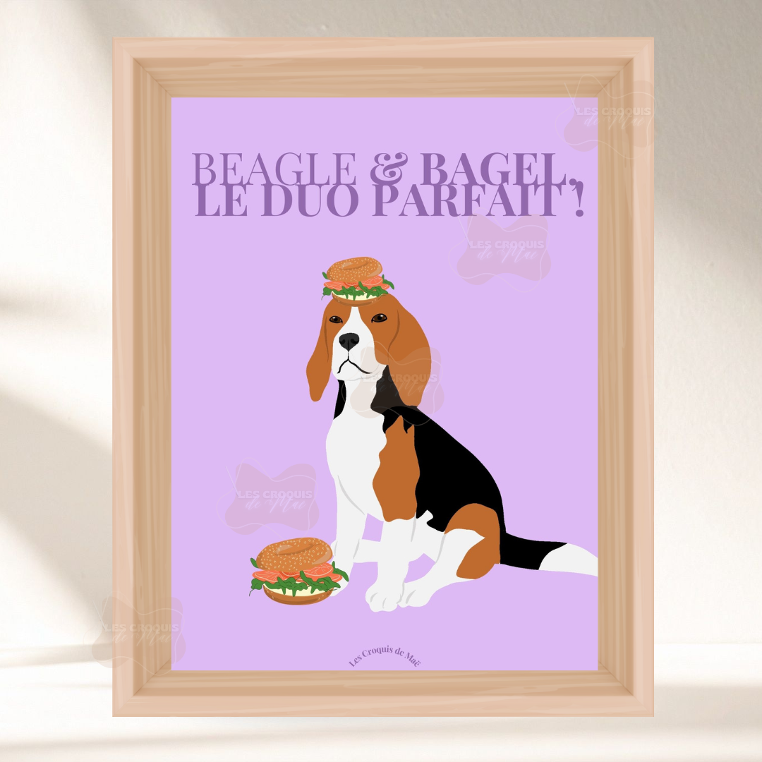 Affiche Beagle  - Beagle & Bagel, le duo parfait !