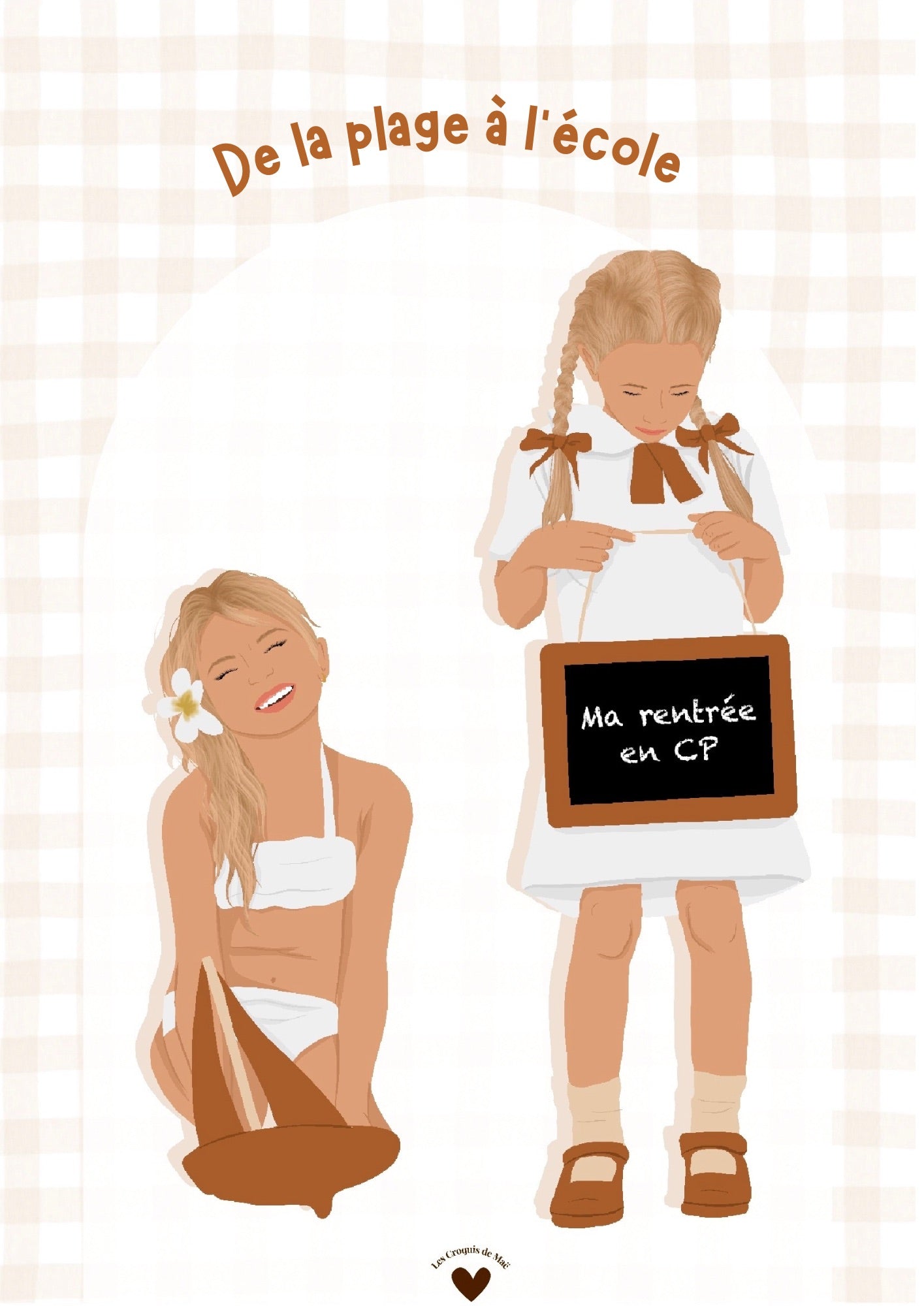 Illustration Personnalisée « De la plage à l’école »💼